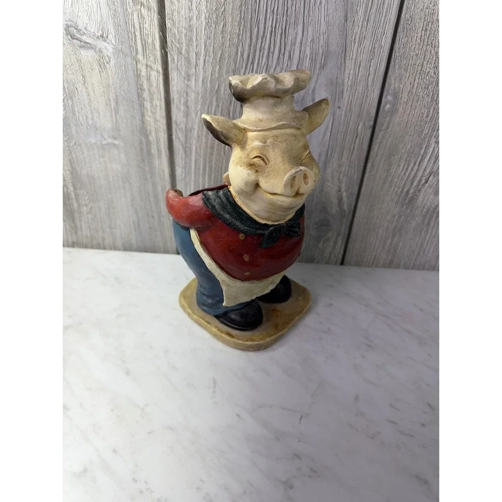 Vintage Style Chef Pig Figurine Toothpick Holder Resin Kitchen Decor Red Blue